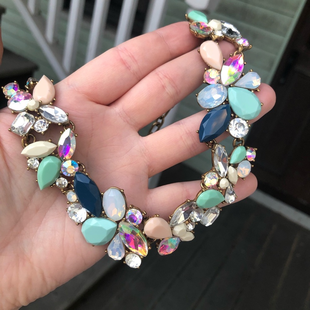 J. Crew Pastel & Navy Multi-Stone Crystal Necklace